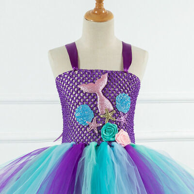 REGNO Unito Ariel Tutu Costume Sirenetta Ragazze Fancy Rainbow Abito Vestito + Cerchietto