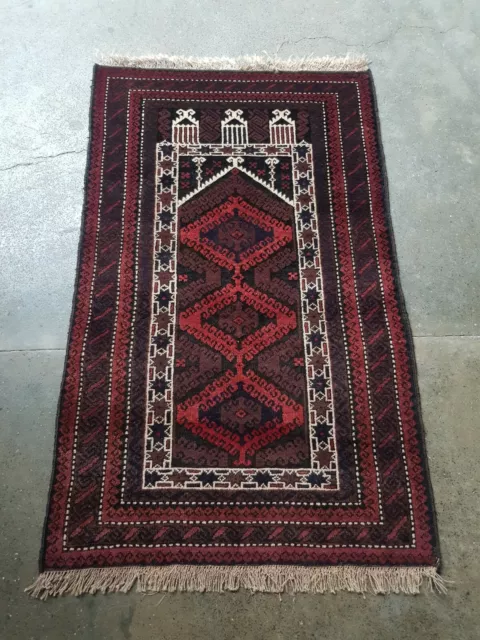 126x80cm Afghan Handmade Vintage Baloch rug Nomadic Semi antique Rug prayer mat