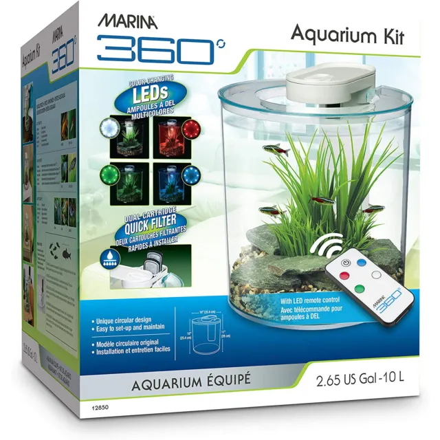 Marina 360 Aquarium LED Remote 4 Colours Fish Tank Filter Beginner Kids 10L Nano 9