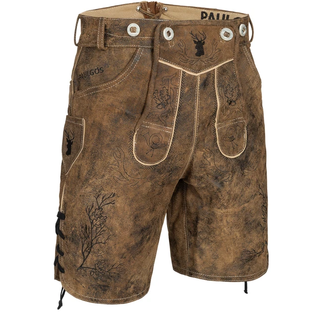 PAULGOS Herren Trachten Lederhose + Träger Echtes Leder, Kurz 3 Farben HK3 Antik