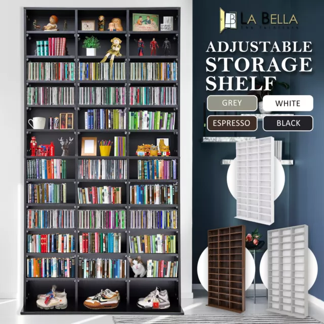 Adjustable Shelves CD DVD Bluray Media Book Storage Cupboard Bookcase