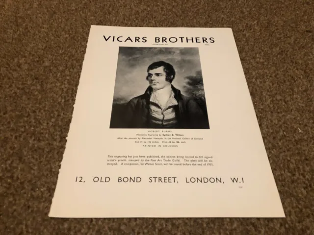 Ant3 Antique Advert 11X9 Vicars Brothers : Robert Burns By Sydney E Wilson