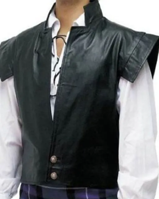 Mens Waistcoat Real Leather Clansman Jacobite Cosplay Vest And Kilt Combo