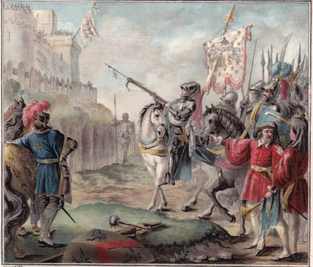 Gravure XVIIIe Jeanne D'Arc Siège d'Orléans Ordre Aux Anglais  Lever Siège  1782