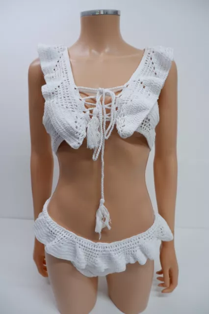 Andi Bagus Womens Crochet Bikini Set Size S-M White Ruffle