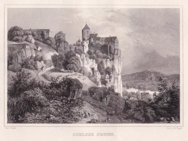 Schloss Prunn Riedenburg Altmühltal Oberpfalz Stahlstich steel engraving 1850