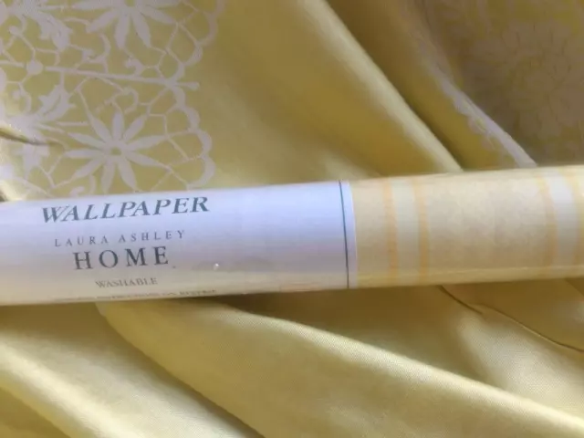 Vintage Roll Laura Ashley Yellow Washable Wallpaper Pale Cowslip