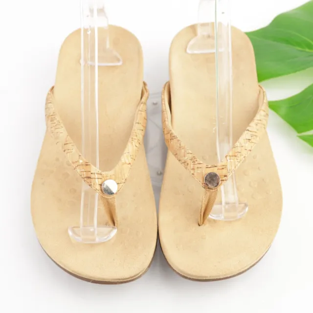 Vionic Women's Mona Sandal Size 8 10 Cork Thong Flip Flop Slide Comfy Tan Beige