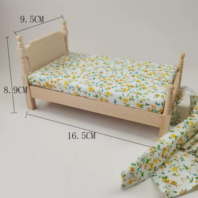 1/12 Scale Miniature Handmade Wooden Bed Dollhouse Bedroom Furniture Accessories 3