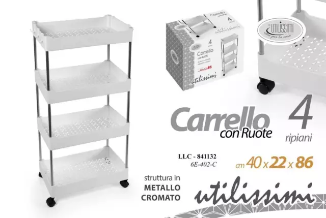 CARRELLO MULTIUSO CASA UFFICIO PARRUCCHIERE ESTETISTA 4 RIPIANI RUOTE 86*40*22cm