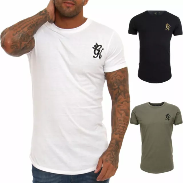 GYM KING Longline Fitted Tee Shirt GK Mens T-Shirt Crew Neck Summer Cotton Top