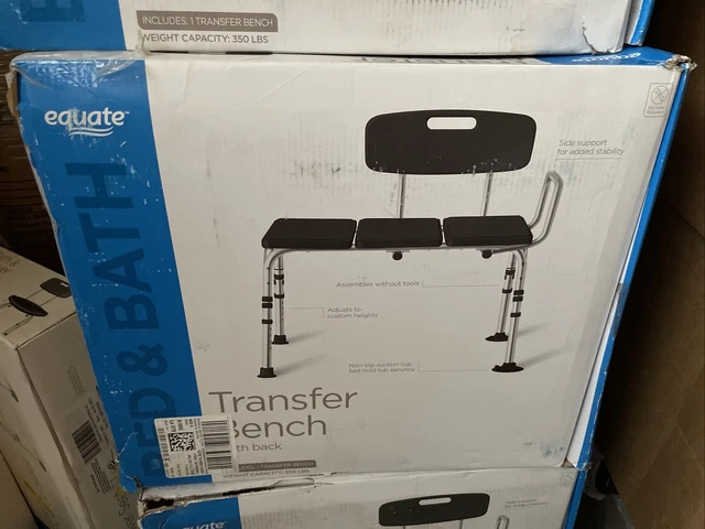 Equate Durable Transfer Bench with Back Rest, Shower Bench, Black