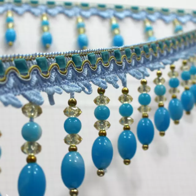 2M Curtain Tassel Crystal Beaded Fringe Trim Pendant Ribbon Lace Upholstery Home