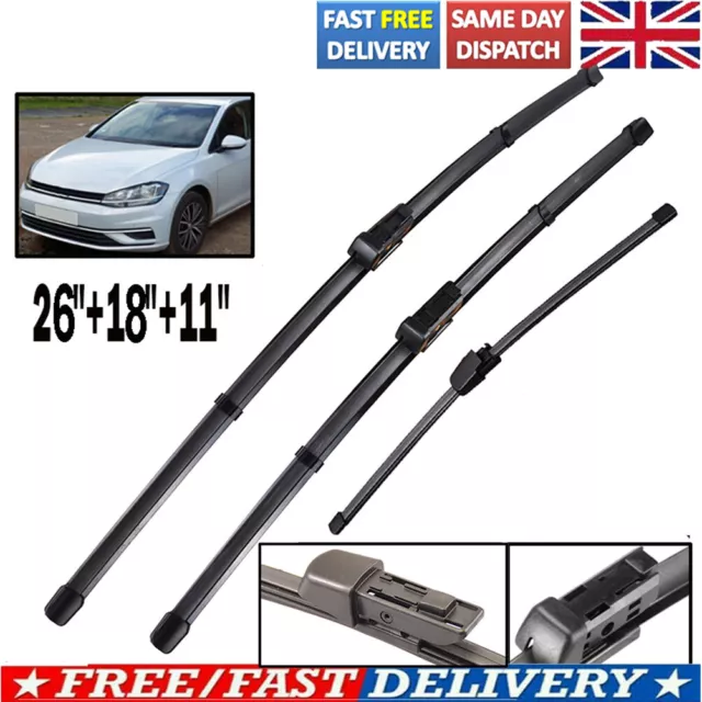 Set For VW Golf MK VII [2012-2018] Hatchback Front Rear Windscreen Wiper Blades