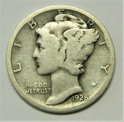 1928 S Mercury Dime circulated 90% Silver Very Good VG Condition
