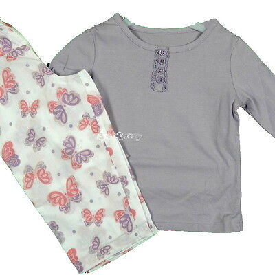 Girls Ex George Butterfly Long Sleeve Cotton Pyjamas Lilac White Ages 1-12 Years