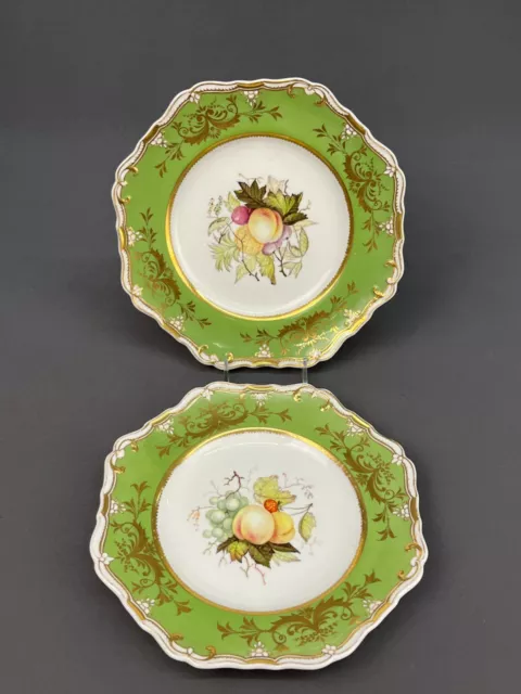 Pair of 19th Century Spode Felspar Porcelain 9” Plates w/Fruits c. 1820’s