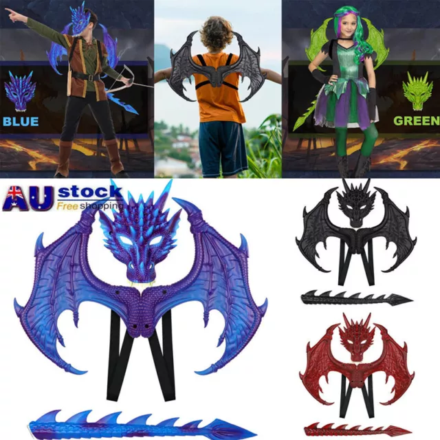 Halloween Child Kids Dragon Wing Costume Dinosaur Wing Tail Mask Set Cosplay AU