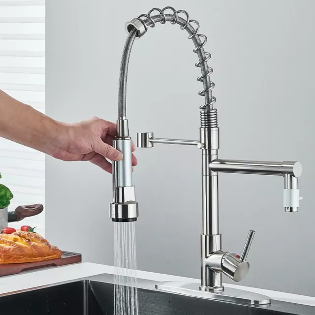 Monobloc Kitchen Sink Mixer Tap Pull Out Twin Dual Spout Spray 360° Single Level