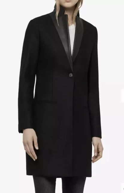 ALL SAINTS COAT 8 BLACK Wool Rich Twill Drop Shoulder Button Up