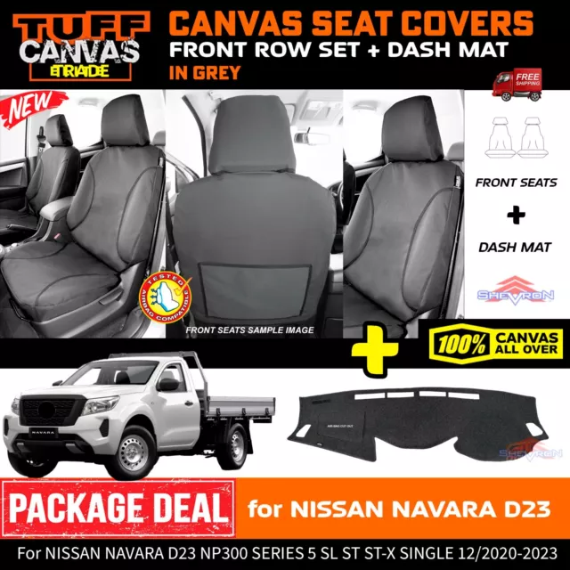 TUFF Trade Front Canvas Seat Covers DASH MAT Navara D23 Single Cab 21-24 1603 CH