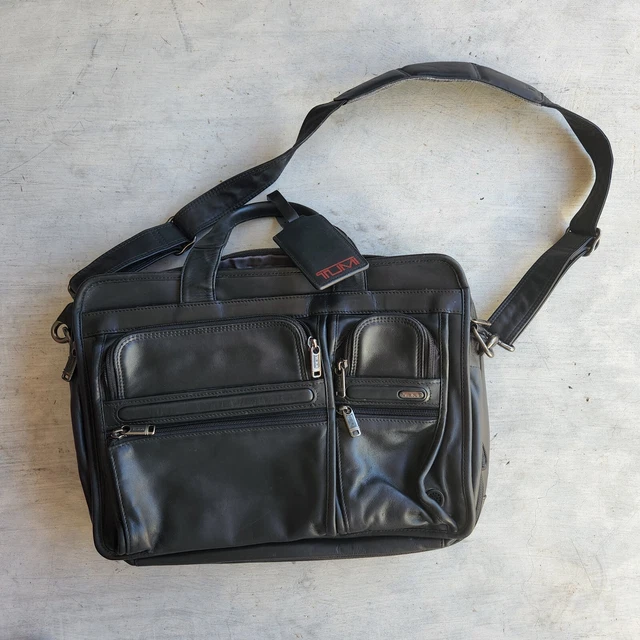 Tumi Alpha 2 Leather Computer Laptop Bag Briefcase 96160D4 Expandable Travel EUC