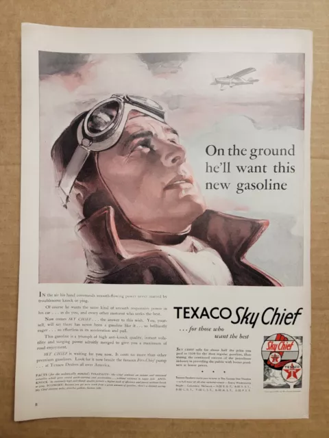 Vintage 1939 Texaco Sky Chief New Gas Gasoline Print Ad Advertisement