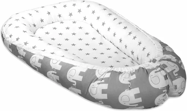 Baby Double-sided Soft Cocoon Infant Sleep Nest Bed Elephants Grey/Small Stars