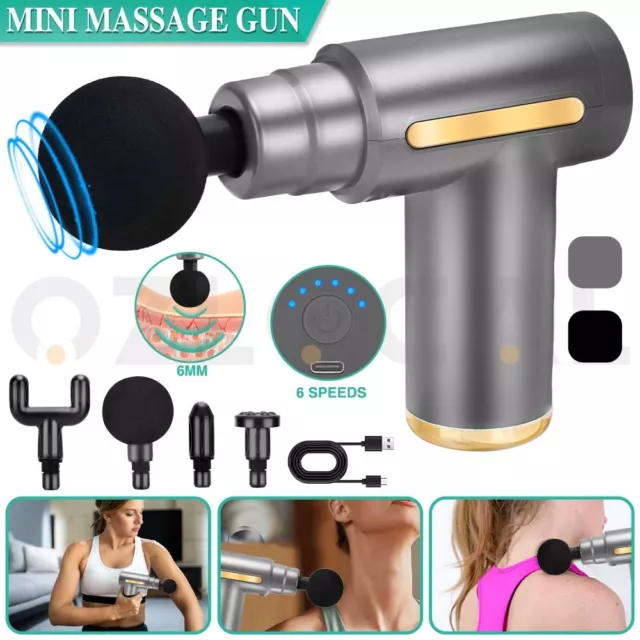 Massage Gun Massager Muscle Relaxing Therapy Handheld Deep Tissue 4 Heads Gery