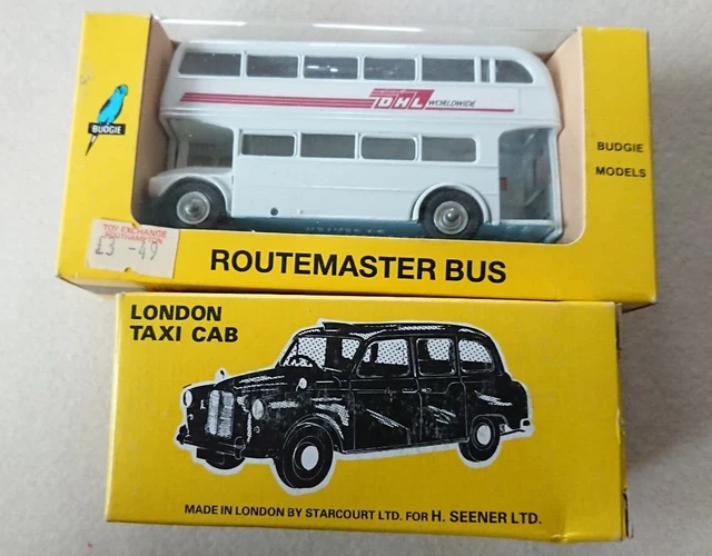 BUDGIE DIECAST MODELS No.101 Gold Taxi & White DHL Routemaster Bus