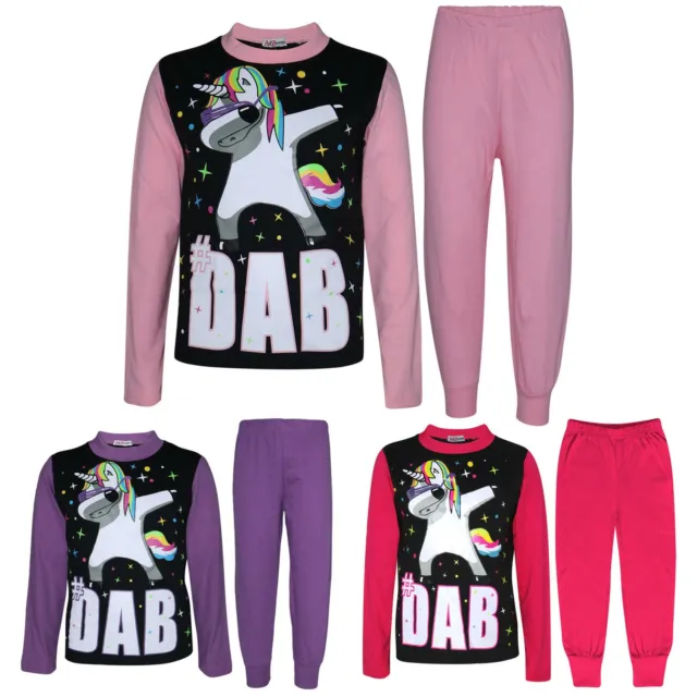 Kids Girls Pyjamas Dabbing Unicorn #Dab Floss Lounge Wear Nightwear PJS 5-13 Yrs