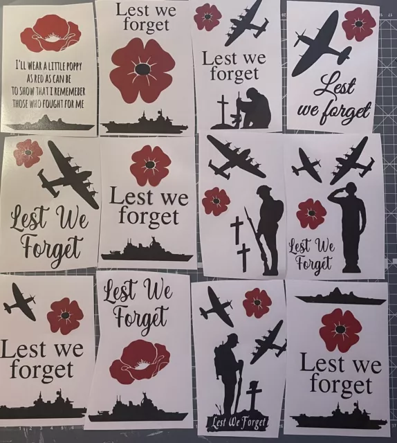 Remembrance Lest We Forget Warships Vinyl Decal Stickers bundle Wine Bottle