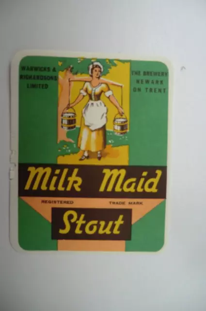 Mint Warwick & Richardson Newark Milk Maid Stout Brewery Beer Bottle Label