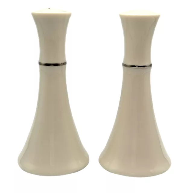 Vintage Lenox USA Baronet Ivory Platinum Trim Porcelain Salt & Pepper Shaker Set