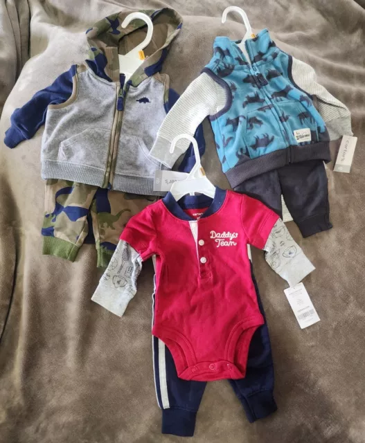 Carters Infant Baby Boy 2 & 3 Piece Pant/ Vest/ Bodysuit Set- Size Newborn - NEW