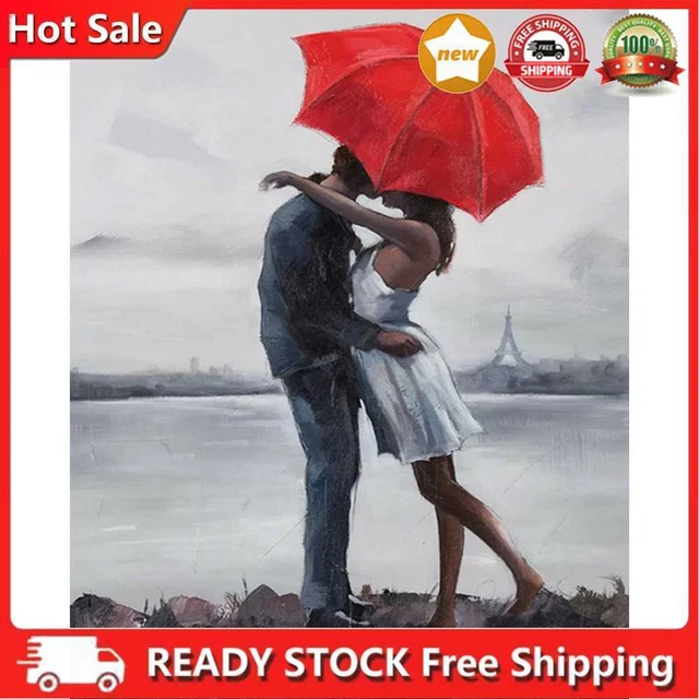 DIY Hand Painted Paint By Numbers Oil Canvas Picture Couple Holding Umbrella Kit