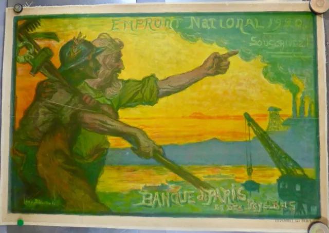 AFFICHE originale  14/18 Banque de Paris et Pays Bas par Levy DHURMER. entoilée