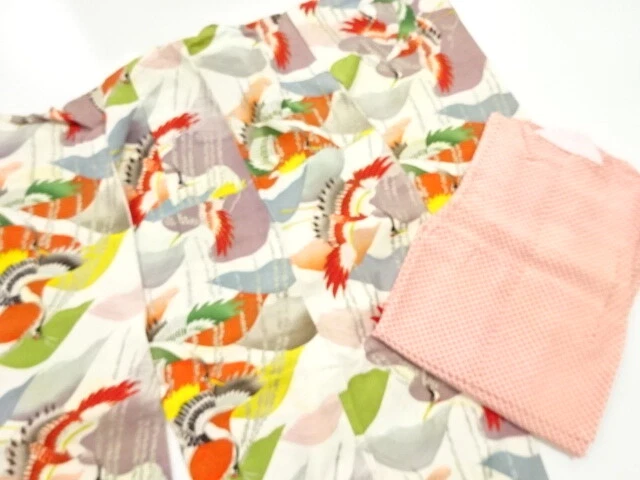 44850# Japanese Kimono / Antique Kimono & Juban Set For Girls  / Cranes