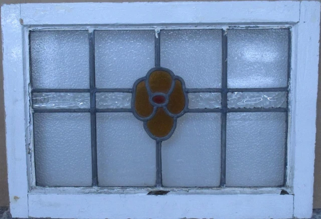 MIDSIZE OLD ENGLISH LEADED STAINED GLASS WINDOW Cute Floral 24" x 16.75"