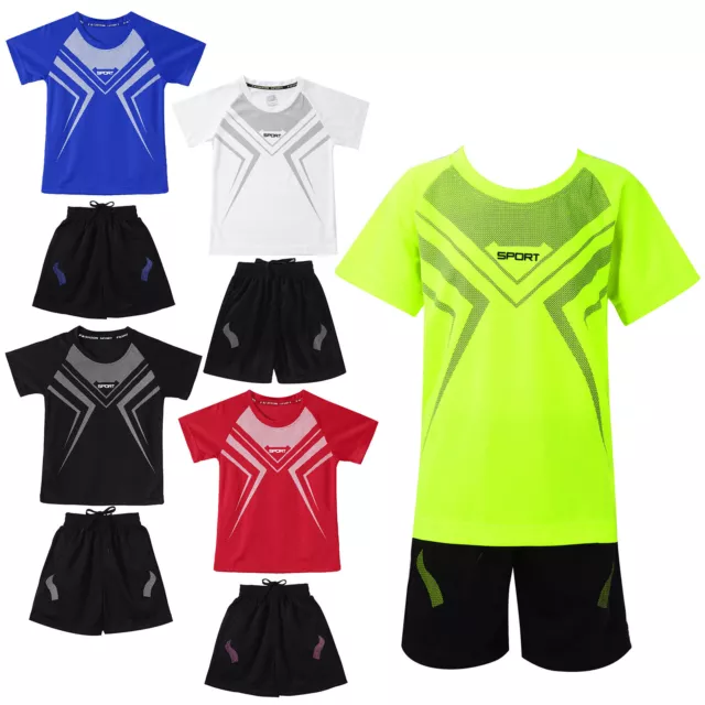 Jungen Mädchen Trainingsanzug Sportanzug Kurzarm Sportshirt mit Sportshorts Set