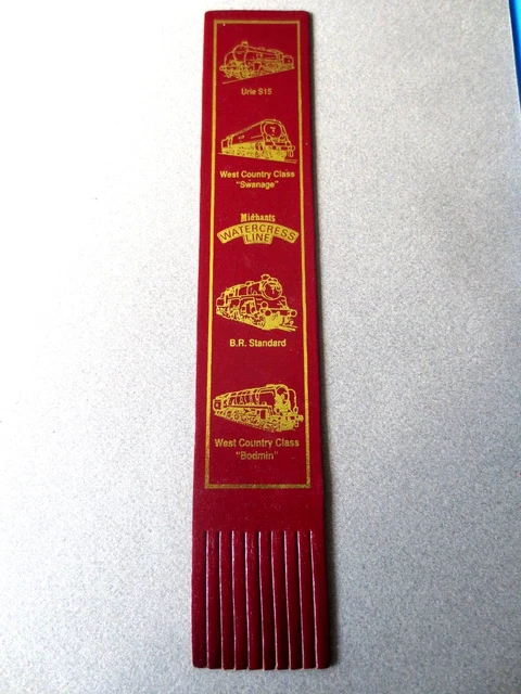 Leather BOOKMARK Mid Hants WATERCRESS LINE Railway Locomotives Burgundy Unused