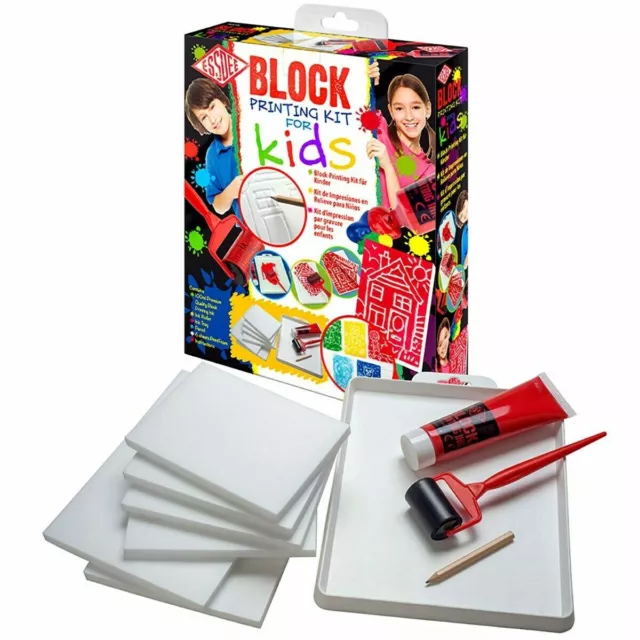 Essdee 'BLOCK PRINTING KIT FOR KIDS' 10pc P6K4K Tray/Roller/Ink/Block