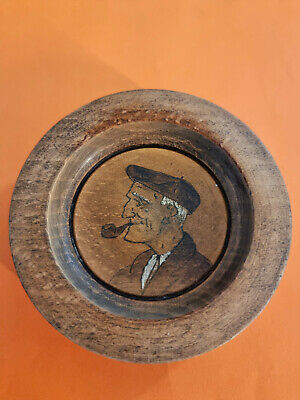 Miniature Handmade Antique Painting Woodcarving Old Man Sailor Smoking Pipe.