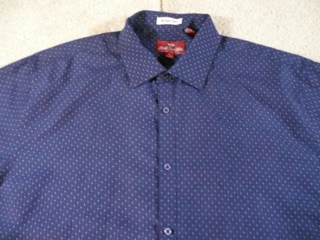 Henri Christian Shirt XL Mens Blue Button up Wrinkle Free Dots Long Sleeve