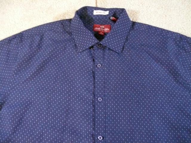 Henri Christian Shirt XL Mens Blue Button up Wrinkle Free Dots Long Sleeve