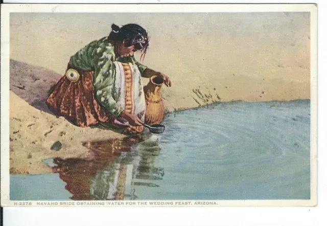 CH-002 AZ, Navajo Bride Obtaining Water for Wedding Feast White Border Postcard