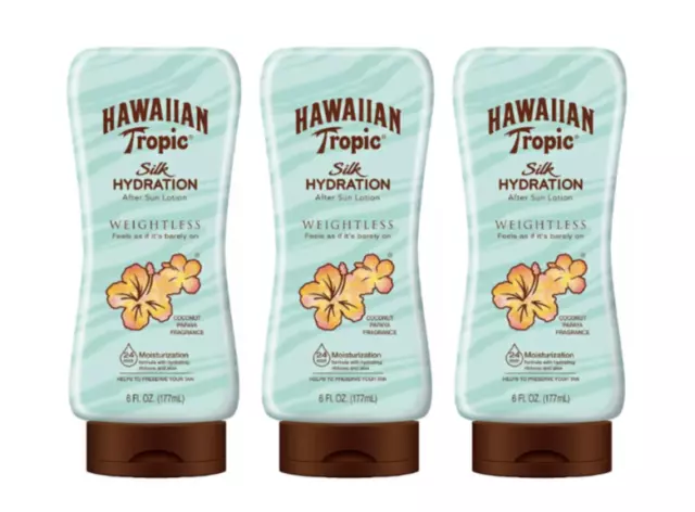 x3 Hawaiian Tropic After Sun loción hidratación de seda sin peso 6 oz (PAQUETE DE 3)