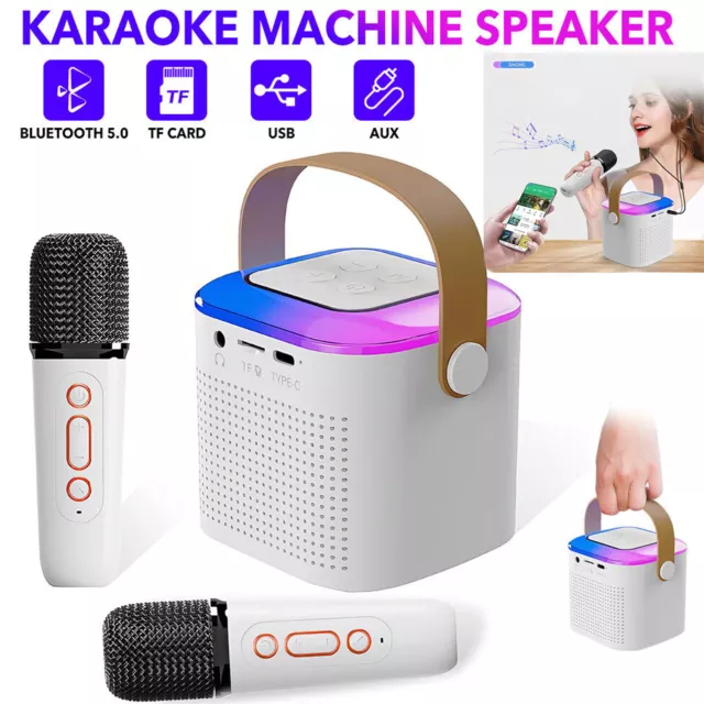 Bluetooth Speaker RGB Portable Mini Karaoke Party w 2 Wireless Microphones Set