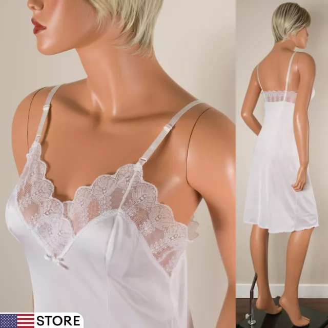 💖VASSARETTE Underneath It All Off White Nylon Full Slip Dress Lace Trim 34