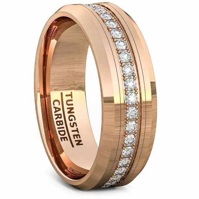 Mens Wedding Band Rose Gold Tungsten Ring Jewelry Fully Stacked Birthday Gift